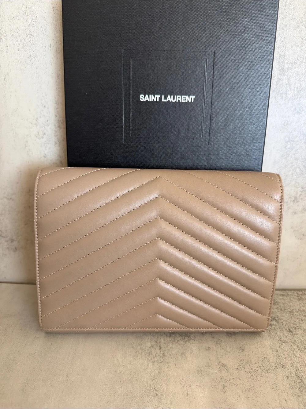 Saint Laurent YSL Monogram Quilted Leather Envelope Wallet – Brand New